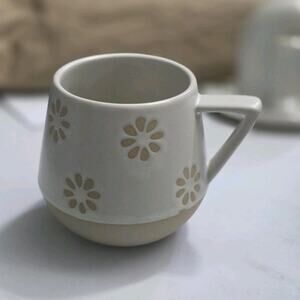 Nordic Minimalist Flower Mug Stoneware Raw Clay Base Geometric Triangle Handle